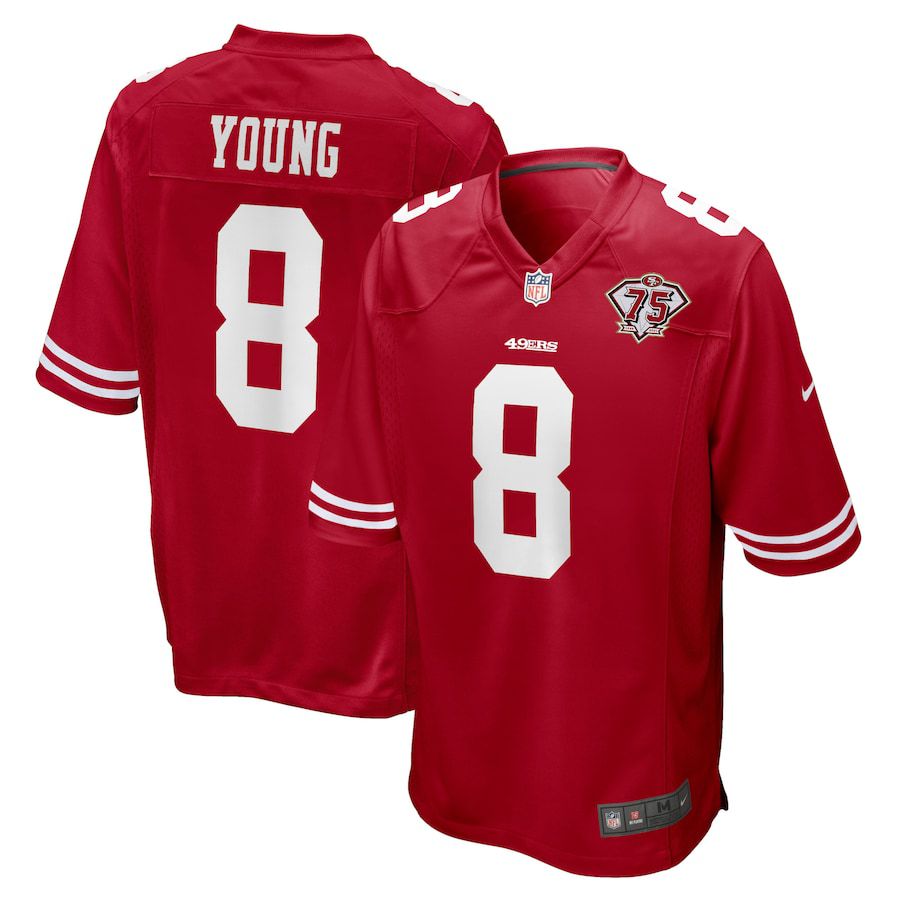 Men San Francisco 49ers 8 Steve Young Nike Scarlet 75th Anniversary Game Retired Player NFL Jersey